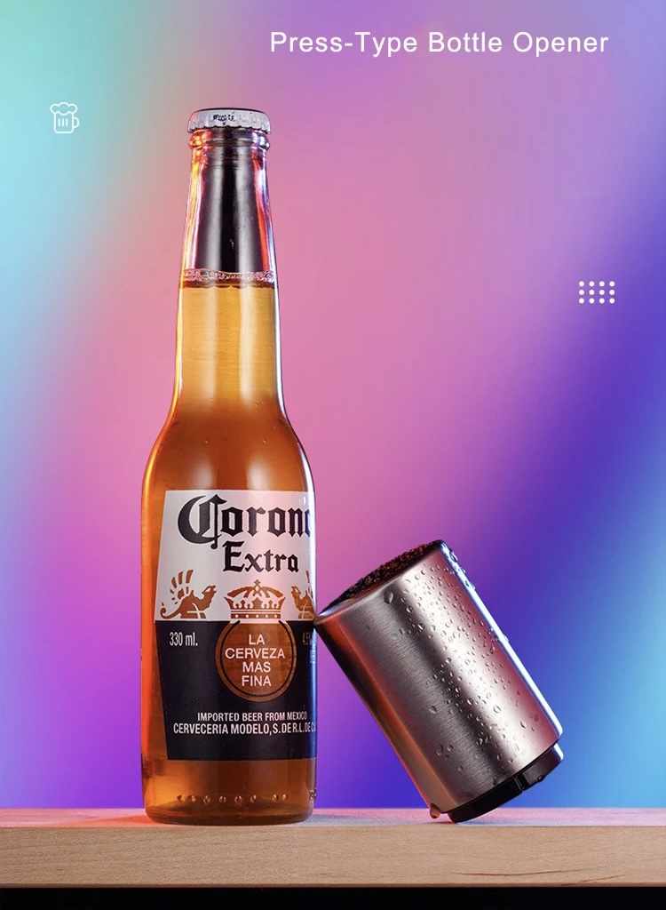Magnetic Automatic Beer Bottle Cap Opener Stainless Steel Push Down Beer  Opener