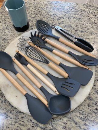 Wooden handle silicone kitchen utensils set